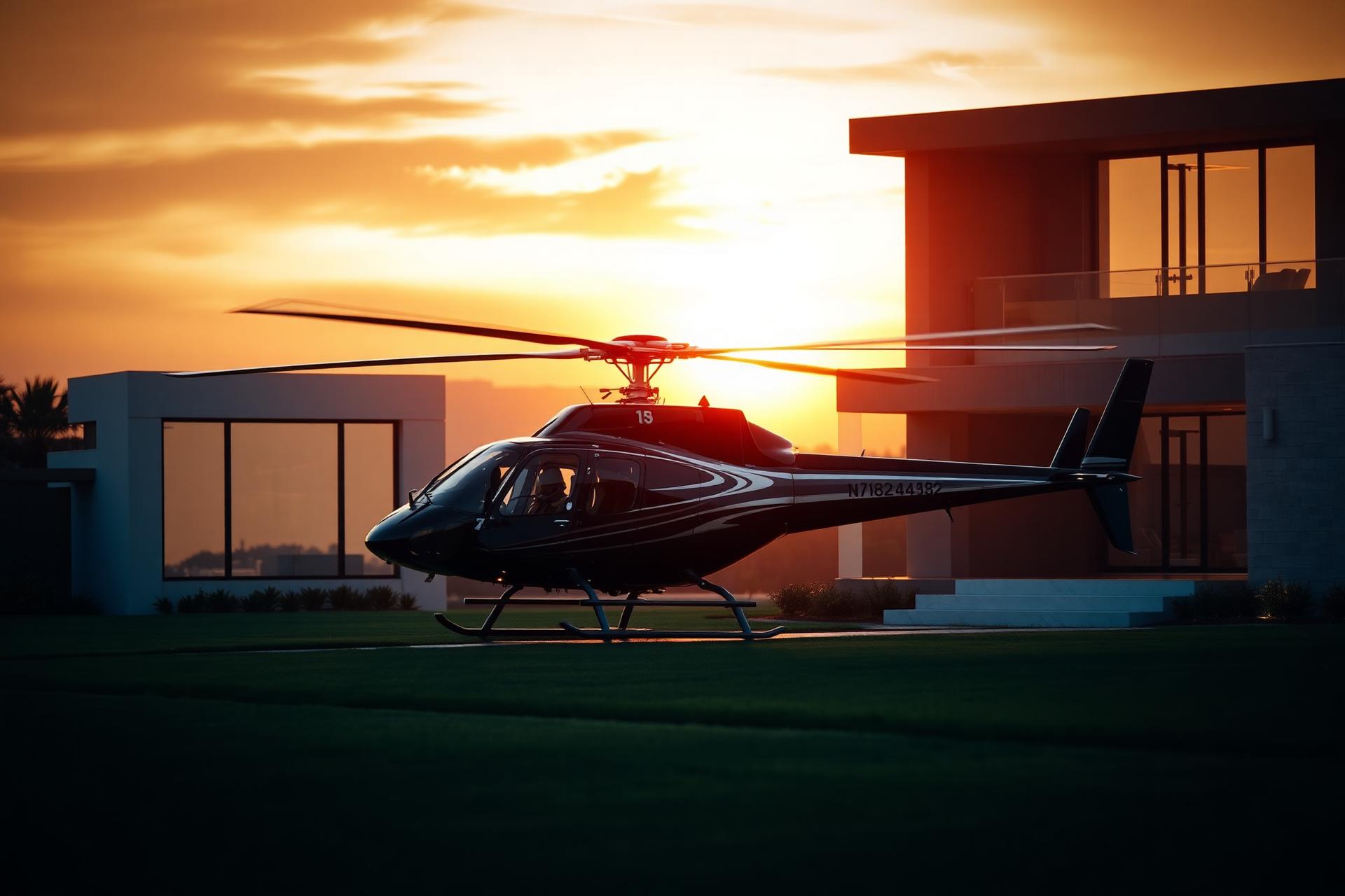 Private helicopter at a Cape estate at golden hour